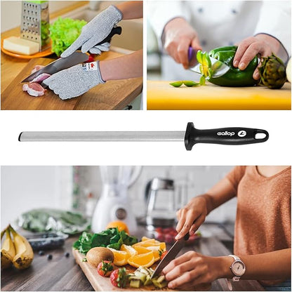 Diamond Honing Steel -12 In Knife Sharpener Rod,For Sharpening Kitchen Knife, Cooking Knives, Butcher's Knives, Home Gourmet Blades, Garden Tools Sharpening Stick