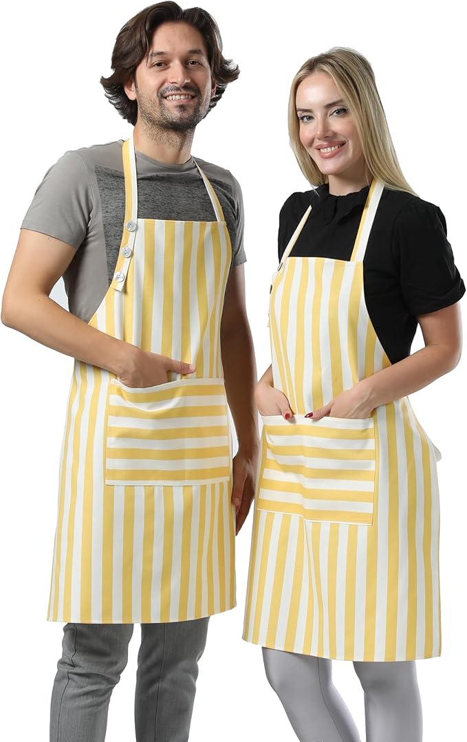 TOSHEX Kitchen Apron Waterdrop Resistant Cotton Apron with adjustable Aprons for Women with Pockets Cooking Apron Chef Apron for Men (1, Yellow)
