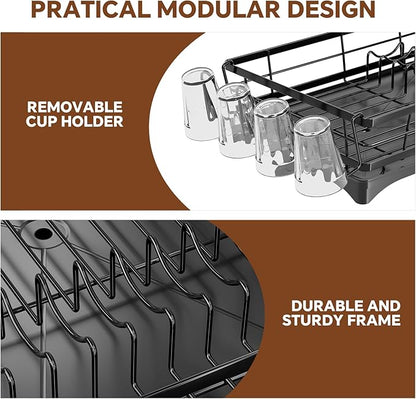 Simple Trending Dish Drying Rack for Kitchen Counter, Rust-Resistant Dish Rack, Large Dish Drainer Organizer with Cutlery Holder & Cup Holders, Black - Image 4