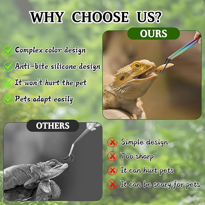 OLIISS Stainless Steel Reptile Feeding Tongs and Spoon Set - 10.6" Straight & Curved Tweezers for Aquariums & Crafts - Feeder Tools for Bearded Dragons & Lizards - Terrarium Tank Supplies - Image 6