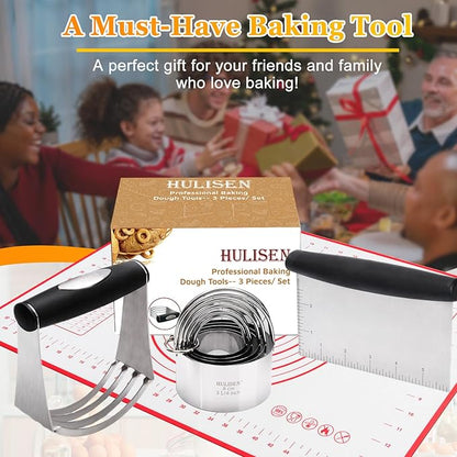HULISEN Stainless Steel Biscuit Cutter Set, Silicone Mat, Pastry Scraper and Dough Blender, Sturdy & Long-Lasting with Ergonomic Rubber Grip, Professional Baking Dough Tools, Gift Package (4 Pcs/Set) - Image 7