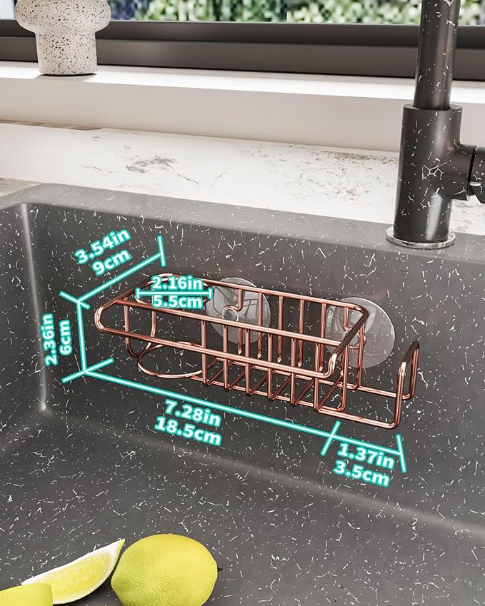 HapiRm Sponge Holder for Kitchen Sink, No Drill Kitchen Sink Caddy Organizer, Rustproof and Waterproof Dish Sponge Holder - Rose Gold - Image 5