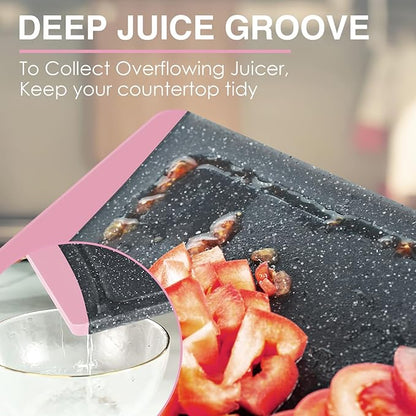 Extra Large Cutting Boards, Plastic Cutting Boards for Kitchen (Set of 3) Cutting Board Set Dishwasher Chopping Board with Juice Grooves Easy-Grip Handles, Pink, Empune - Image 5