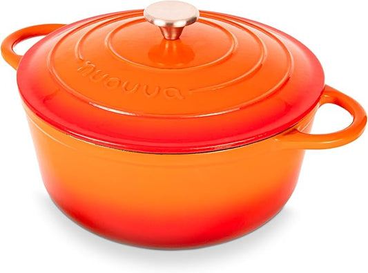 Nuovva Enamelled Cast Iron Dutch Oven Pot with Lid – 6.4 Quart Non Stick Casserole Pot – Heavy Duty & Oven Safe up to 500° F for Bread Baking, Braising, Stews, Roasting – 28cm Orange by Nuovva