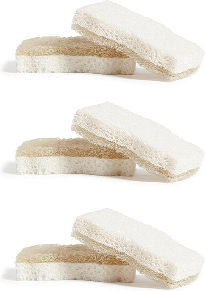 Grove Co. Sponges, Natural Coconut Scrubber Kitchen Sponge, Dual-Sided, Non-Scratch, Super Absorbent Plant-Based Cellulose with Coconut Husk Scourer, Household Cleaning Essentials, 6-Pack