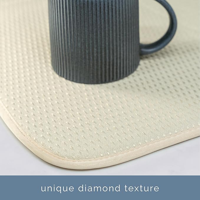 S&T INC. Dish Drying Mat XL, 18” x 24”, Absorbent Microfiber Kitchen Counter Mat, Drying Pad for Dishes, Utensils, Pots and Pans, Extra Large, Diamond Texture, Cream - Image 3