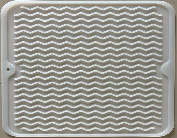 Large 17" x 14" Silicone Dish Drying Mat for Kitchen Counter, Easy clean, Quick Dry, Heat-resistant Dish Drainer Mat for Sink,Refrigerator or Drawer liner (Food Grade Silicone-Translucent) by MODENGKONGJIAN