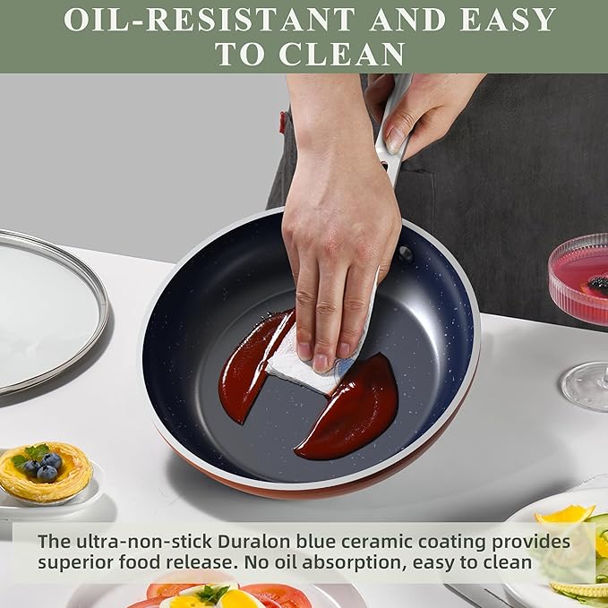 Nuwave Healthy Duralon Blue Ceramic Nonstick Cookware Set, Diamond Infused Scratch-Resistant, PFAS Free, Dishwasher & Oven Safe, Induction Ready & Evenly Heats,Tempered Glass Lids & Stay-Cool Handles - Image 7