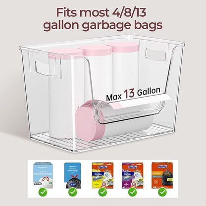 Delamu 2 Set Pantry Organizers and Storage, Trash Bag Holder Under Sink Organizer for 4-13 Gal Bags, Trash Bag Dispenser with Bamboo Top for Onion, Potato, Garlic, Clear (11-7/32"L*7" W*7-1/8"H) - Image 3
