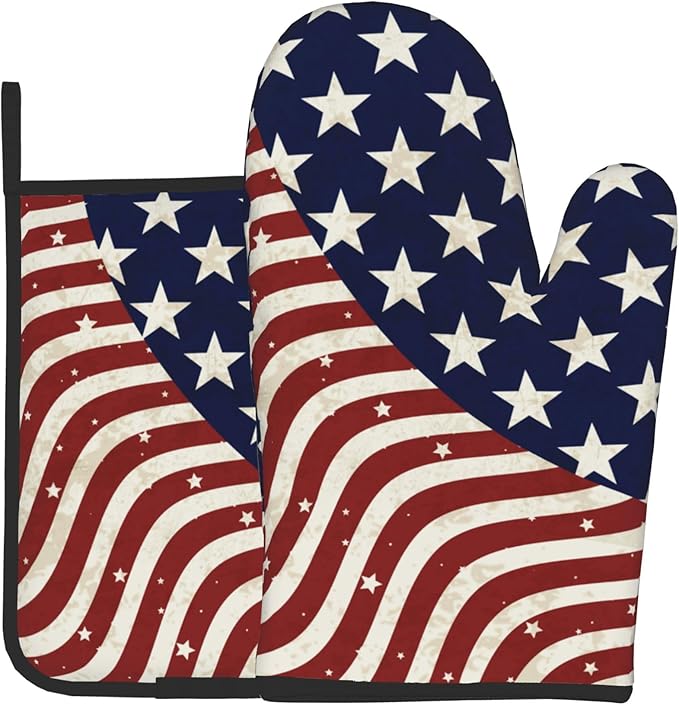 Patriotic Oven Mitts - American Flag Kitchen Mitts Pot Holders 4th of July Hot Mitts Independence Memorial Day Hot Pads Sets of 2 for Cooking Baking Grilling by DZGlobal