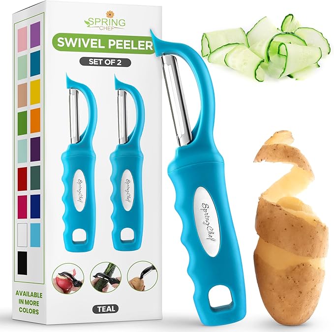 Spring Chef Stainless Steel Swivel Potato Peelers for Kitchen, Dishwasher Safe Veggie Peeler for Kitchen with Soft Grip Handle & Sharp Blades, Great for Vegetable, Apple, Carrot - Set of 2 - Teal by SpringChef