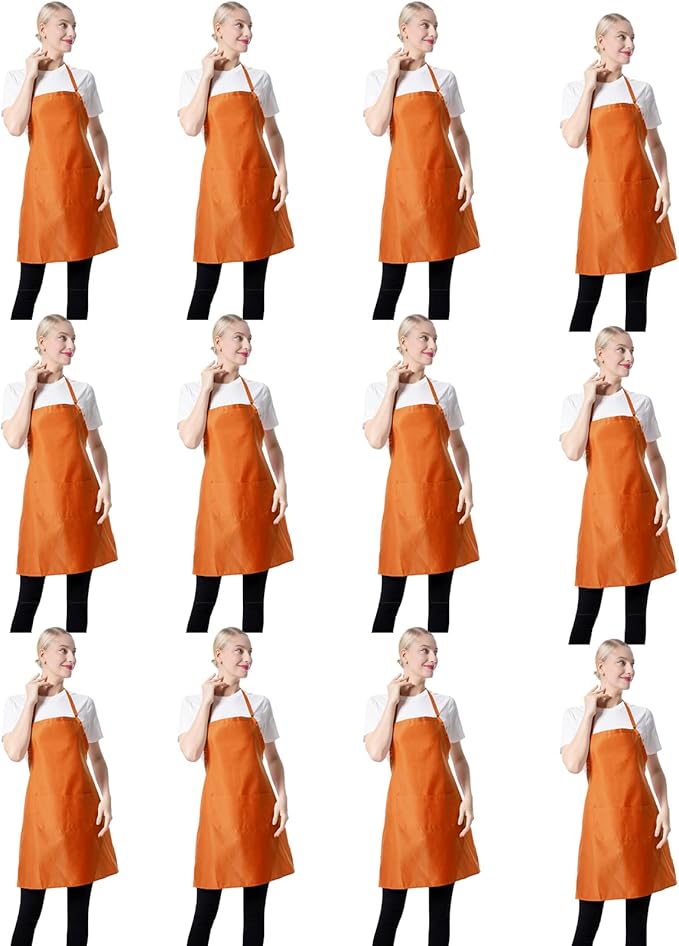 Orange Plain Bib Aprons Bulk in Big Size for Women Men Adult Chef Restaurant Cooking Baking Painting BBQ(Orange-12 pcs) by TSDSTORY