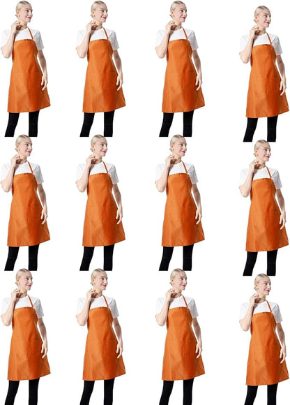 Orange Plain Bib Aprons Bulk in Big Size for Women Men Adult Chef Restaurant Cooking Baking Painting BBQ(Orange-12 pcs) by TSDSTORY