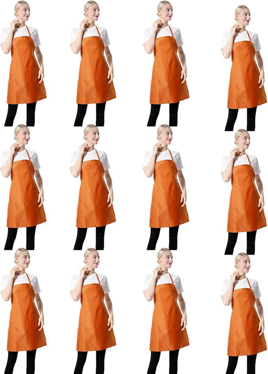 Orange Plain Bib Aprons Bulk in Big Size for Women Men Adult Chef Restaurant Cooking Baking Painting BBQ(Orange-12 pcs) by TSDSTORY
