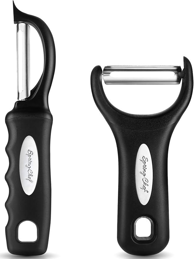 Spring Chef Swivel Vegetable Peeler & Y Potato Peeler for Kitchen with Soft Grip Handles and Ultra Sharp Stainless Steel Blades, Perfect for Veggie, Fruit, Carrot, Apple - Dishwasher Safe - Black by SpringChef