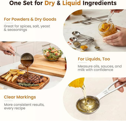 13PCS Stainless Steel Measuring Cups and Spoons Set with Funnel, Stackable Metal Measuring Cup and Spoon Set for Baking Cooking, Dishwasher Safe Kitchen Tools with for Dry & Liquid Ingredients - Image 2