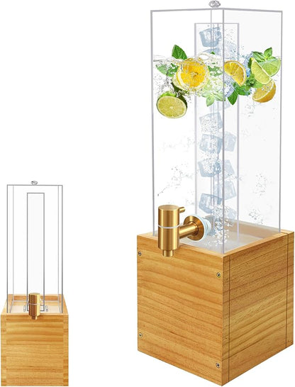 2 Gallon Large Drink Dispenser, Drink Dispenser with Wood Stand, Drink Dispensers for Parties with Ice Core, Beverage Dispenser with Airtight Valve for Water, Punch, Juice by Unknown