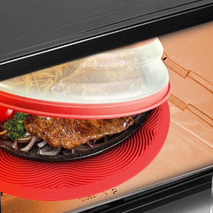 2 in 1, Aidacom Microwave Splatter Cover for Food & Silicone Microwave Mat, Mat as Bowl Holder, Trivet, Pot Holders, Drying, Baking, Utensils Rest for Kitchen Counter, Dishwasher Safe, Red - Image 7