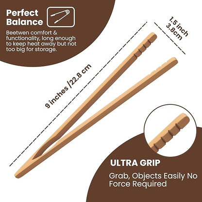 Wooden Toaster Tongs 2 PCs | Bamboo Kitchen Utensils For Cooking & Holding Toast Bacon Muffin Fruits, Pickles, Cheese Bagel Bread Ultra Grip | 9 Inch Long Natural Toxic Free - Image 3