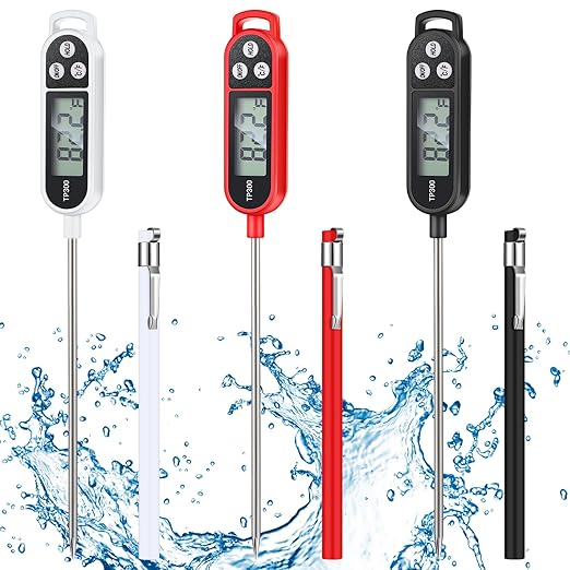 Copkim Waterproof Food Thermometer with Long Probe Digital Meat Thermometer for Water, Liquid, Candle and Cooking Instant Read for Kitchen BBQ Grill Candy(Black,White,Red) by Copkim