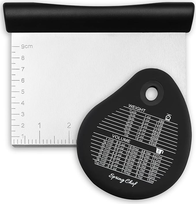 Spring Chef Dough Bench Scraper for Baking with Markings - Stainless Steel Kitchen Dough Cutter Tool with Bowl Pastry Scraper for Pizza, Bread, Pastries - Bench Knife - Dishwasher Safe - Black by SpringChef