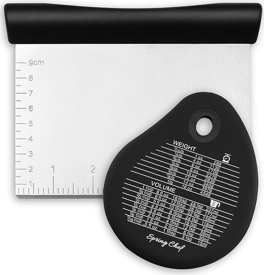 Spring Chef Dough Bench Scraper for Baking with Markings - Stainless Steel Kitchen Dough Cutter Tool with Bowl Pastry Scraper for Pizza, Bread, Pastries - Bench Knife - Dishwasher Safe - Black by SpringChef