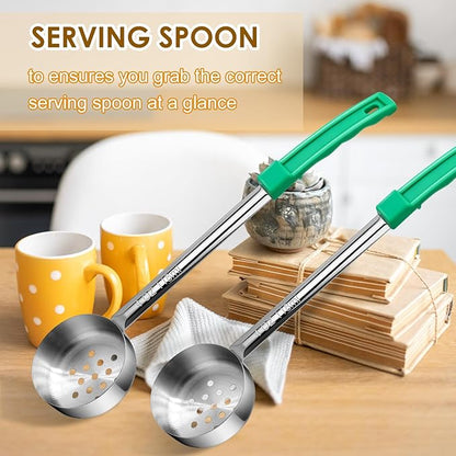 4 Ounce Stainless Steel Perforated Portion Control Ladle Spoon - 4Pcs Pizza Sauce Serving Spoons Portion Ladle for Sauces, Perfect for Weight Watchers, Buffets, Parties