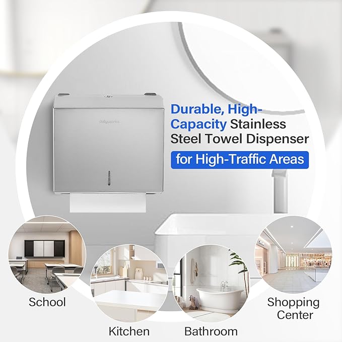 Commercial Paper Towel Dispenser Wall Mount, Stainless Steel C-Fold Multifold Trifold Holder with Lock, Large Capacity Hand Towel Tissue Dispenser for Bathroom Kitchen Restaurant Office
