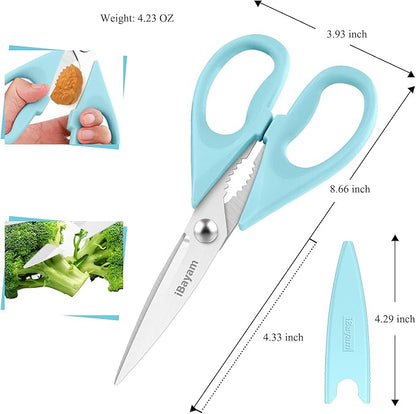 Kitchen Shears, iBayam Kitchen Scissors All Purpose Heavy Duty Meat Scissors Poultry Shears, Dishwasher Safe Food Cooking Scissor Stainless Steel Utility Scissor, 2-Pack, Light Blue, Pistachio - Image 3