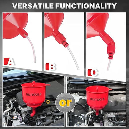 BILITOOLS Universal Coolant Funnel Kit - 13PCS No-Spill Radiator Flush & Burping Funnel Kit with 6 Adapters, Leak-Proof & Air Bleeding Radiator Fill Funnel, Thickened Set for Most Cars