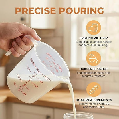 8 Pcs 2 Cup Capacity Plastic Measuring Cup, 16 Oz/500 ml Clear Graduated Measuring Cups Plastic Mug with Spout and Handles Ounce and Ml Cup Marking for Recipe Ingredient, Flour, Water, Liquid