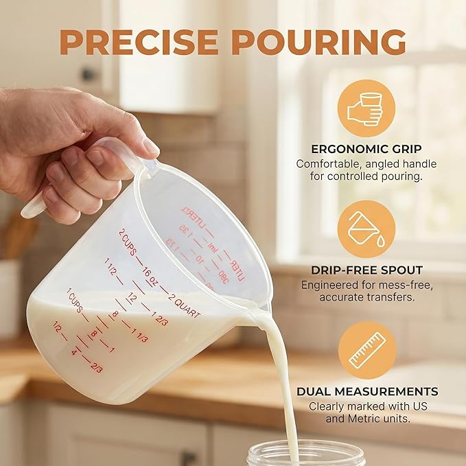 16 Pcs 2 Cup Capacity Plastic Measuring Cup, 16 Oz/500 ml Clear Graduated Measuring Cups Plastic Mug with Spout and Handles Ounce and Ml Cup Marking for Recipe Ingredient, Flour, Water, Liquid