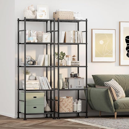 Sakugi Storage Shelves - Set of 2, 5-Tier Metal Shelf Organizer, Space-Saving Garage Shelving with Leveling Feet, Standing Shelves Organizer for Kitchen, Laundry, Pantry (18.4" x 12.6" x 57.4", Black) - Image 8