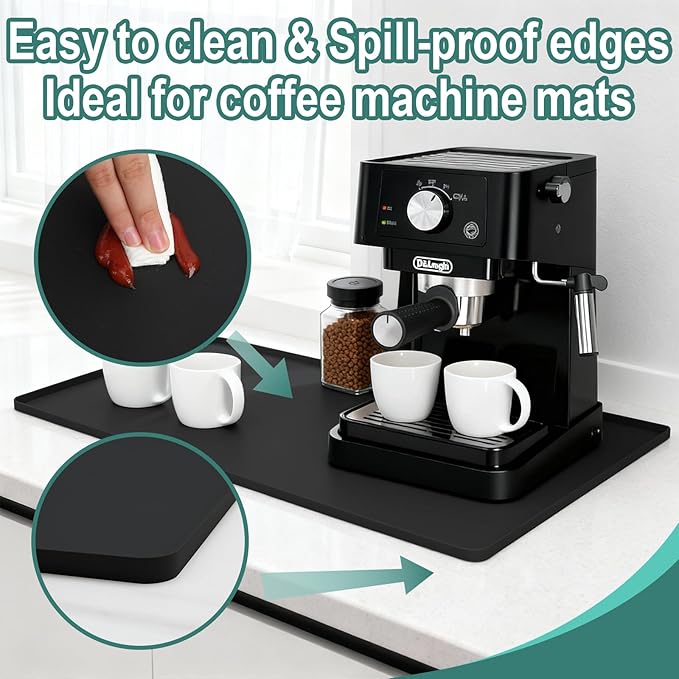 Silicone Coffee Mat, 24"X16" Heat-Resistant,Eco-friendly,Hygienic Drying Pad,Leak-Proof and Non-Slip,Removable Silicone Mat with Concave and Convex Design,（Black 24X16） - Image 2