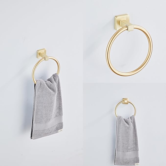 Brusehd Light Gold Bathroom Hardware Set 4 Pieces,Bathroom Accessories Set Stainless Steel Wall Mounted, Hand Towel Bar, Towel Ring, Robe Towel Hooks,Toilet Paper Holder,Towel Bar Set, 23.6 Inch… - Image 3