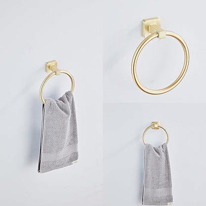 Brusehd Light Gold Bathroom Hardware Set 4 Pieces,Bathroom Accessories Set Stainless Steel Wall Mounted, Hand Towel Bar, Towel Ring, Robe Towel Hooks,Toilet Paper Holder,Towel Bar Set, 23.6 Inch… - Image 3