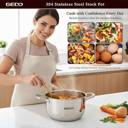 GEDO Stainless Steel Stock Pot with Glass Lid, 304 Grade Premium Soup Pot, Silver, Double Handle, for Kitchen Cooking (9.43in/24cm size) - Image 2