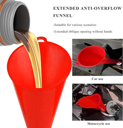 2 PCS Oil Funnel, Multi-Purpose Plastic Long Neck Oil Funnel, Automotive Use Funnels for Filling Oils Lubricants Water Diesel, Kitchen Funnels for Filling Bottles Jars (Red, L+S)