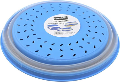 Dependable Industries' 2-in-1 Collapsible Microwave Splatter Guard Cover & Vegetable Washing Colander: The Ultimate Space-Saving Kitchen Essential (Blue)