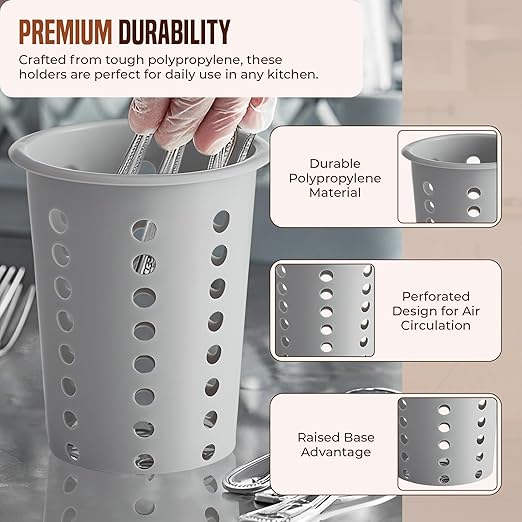 OCS Parts Perforated Utensil Drying Cups | Gray | Set of 3 | Plastic Flatware Holder Cylinders for Kitchen Counter Organization - Image 4