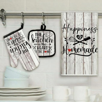 Sratte 6 Pcs Kitchen Decor Accessories Set Farmhouse Towels Pot Holders Oven Mitts Set 2 Dish Towels 2 Potholders 2 Cooking Mittens Oven Glove for Christmas Baking Cooking(White Wood Grain) - Image 7