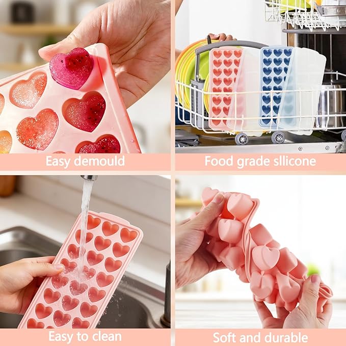 Heart Ice Cube Molds with Lid 2 Pcs Mini Heart Ice Cubes Tray for Whiskey Hearts Silicone Jello Chocolate Mold Hearts Pudding Soap Candle Molds Valentine Ices Cube Maker for Cocktails Beverages