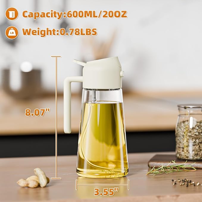 Marbrasse Oil Dispenser for Kitchen,20 OZ /600ml Leakproof Glass Oil Bottle with Auto Flip Cap,Olive Oil Dispenser for Kitchen Cooking（Beige） - Image 4