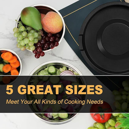 hunnycook 5 Piece Mixing Bowl Set - Mixing Bowls with Lid, Stainless Steel Mixing Bowls for Baking, Size 1.5, 2.1, 3.5, 4, 4.5QT, Baking Bowl for Food Preparation, Mixing and Serving Foods - Image 3