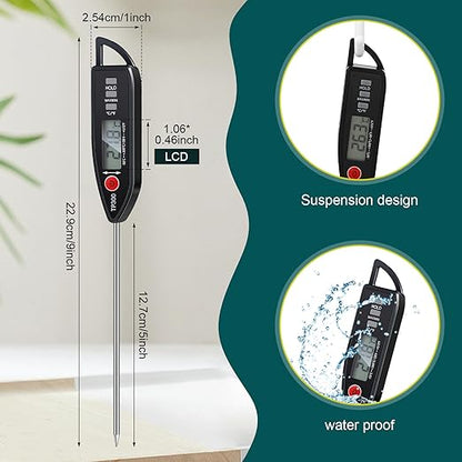 Copkim 3 Pcs Instant Read Meat Thermometer with Long Probe 9.65 Inch Kitchen Cooking Food Candy Waterproof Digital Thermometer for BBQ Water Milk Yogurt Liquid (Pointed,Black) - Image 2