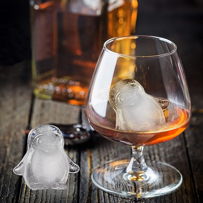 Penguin Ice Cube Mold, Fun Shapes Ice Cube Tray, Make 4 Cute Penguin Ice Balls for Drinks Cocktails Iced Coffee, Silicone Ice Mold Chocolate Mold with Funnel-type Lid, Green