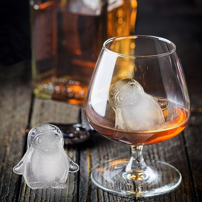 Penguin Ice Cube Mold, Fun Shapes Ice Cube Tray, Make 4 Cute Penguin Ice Balls for Drinks Cocktails Iced Coffee, Silicone Ice Mold Chocolate Mold with Funnel-type Lid, Green