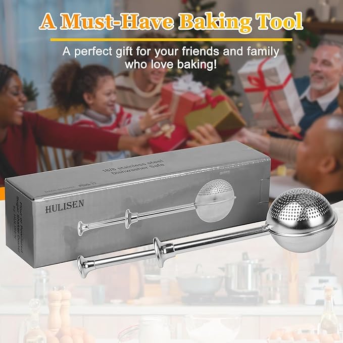 HULISEN Flour Duster for Baking, One-Handed Operation, 304 Stainless Steel Powdered Sugar Shaker Duster, Pick Up and Dust Flour Sifter, Gift Package - Image 6