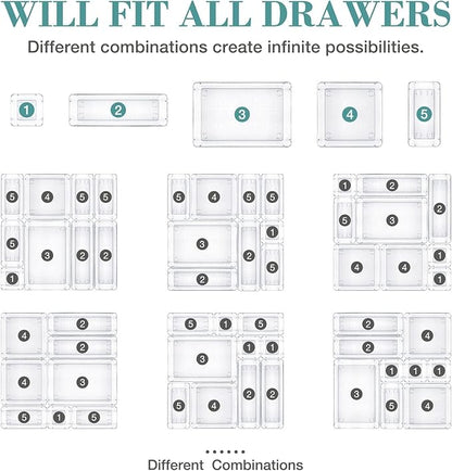 StorMiracle 10 PCS Drawer Organizer Set,4 Varied Size Bathroom and kitchen Drawer cabinet organizer Trays, Clear Storage Bins for Makeup, Jewelry, Utensils and Gadgets - Image 4