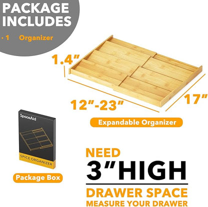 SpaceAid Bamboo Spice Drawer Organizer, (Need 3" Deep Drawer) Expandable 4 Tier Spices Rack for Cabinet, Kitchen Seasoning Storage Insert (Jars Not Included, From 12" to 23" Wide) - Image 5